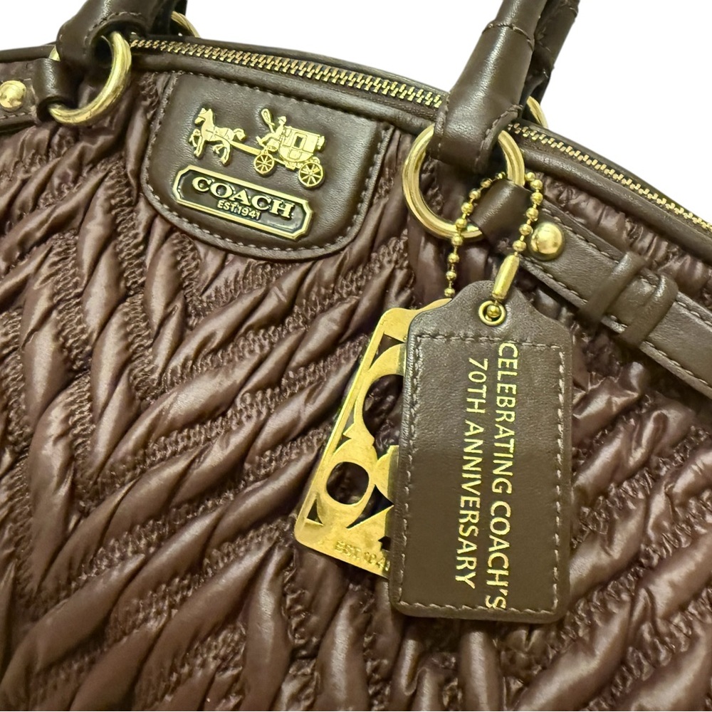 Coach Large Quilted Leather Handbag Bag  Satchel 70th Anniversary Brown Madison - Picture 5 of 9